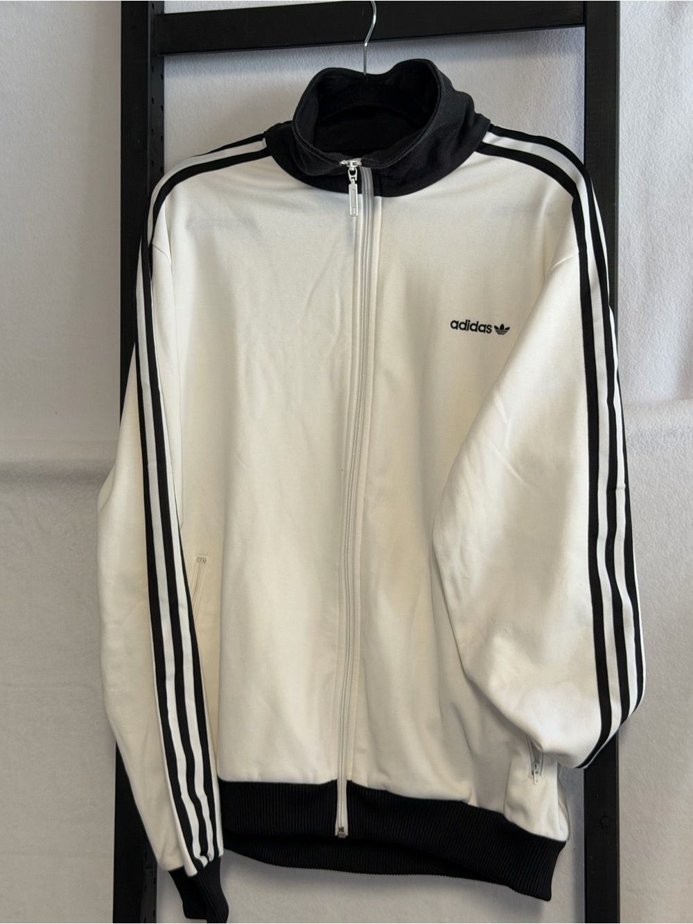 Classic adidas White and Black Three-Stripe Track Jacket-XL
